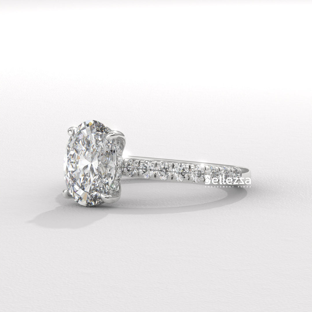 1.0-2.0CT Oval Cut CVD Diamond Pave Setting Engagement Ring