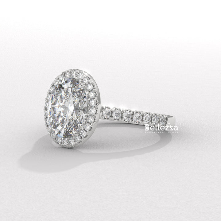 1.50-2.50CT Oval Cut CVD Diamond Halo Pave Setting Engagement Ring