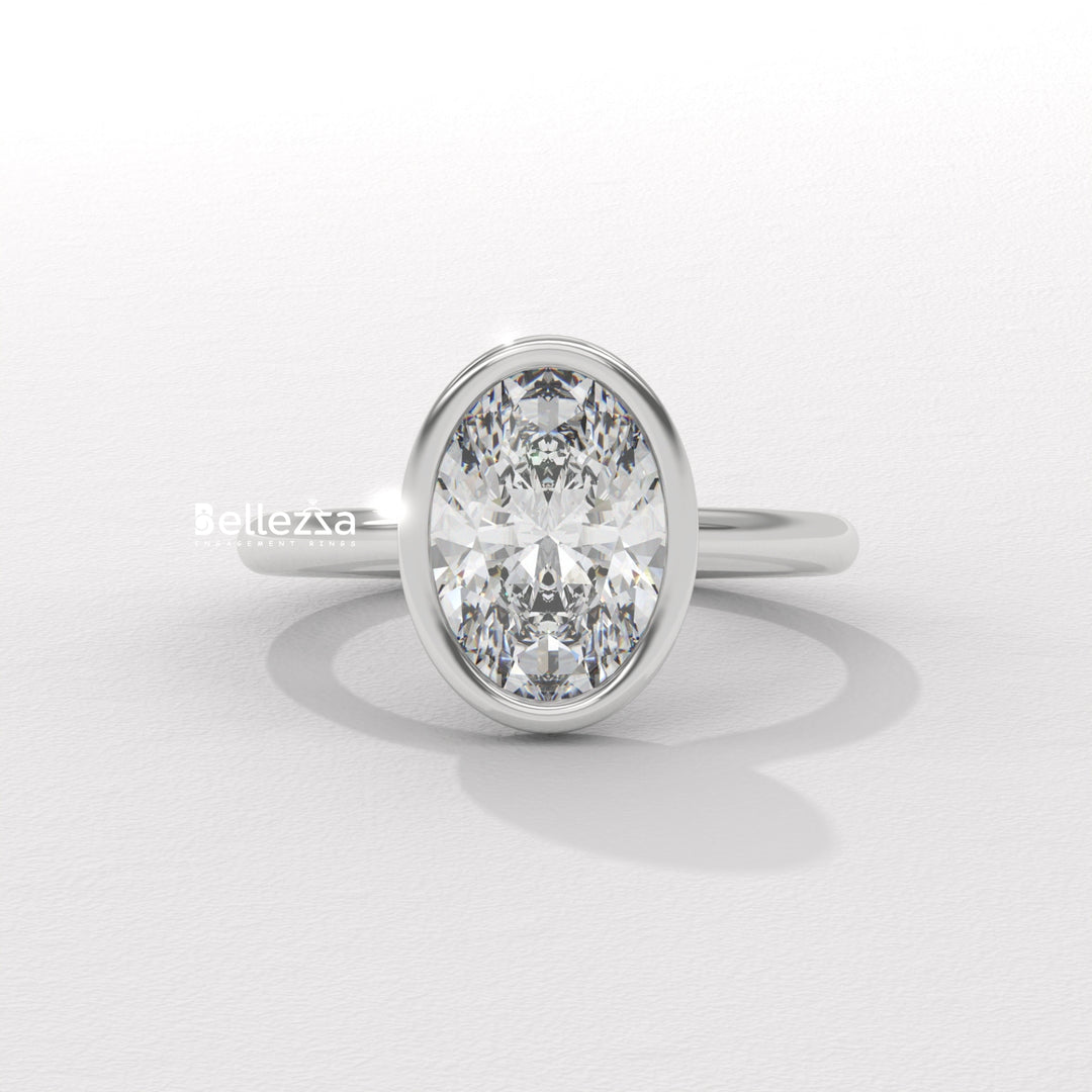 1.50-2.50CT Oval Diamond Bezel Setting Lab Grown Engagement Ring