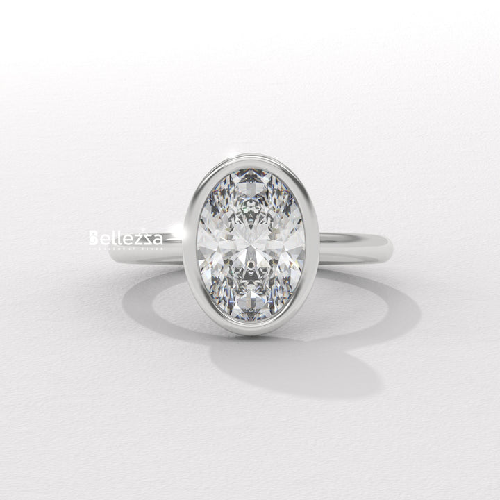 1.50-2.50CT Oval Diamond Bezel Setting Lab Grown Engagement Ring