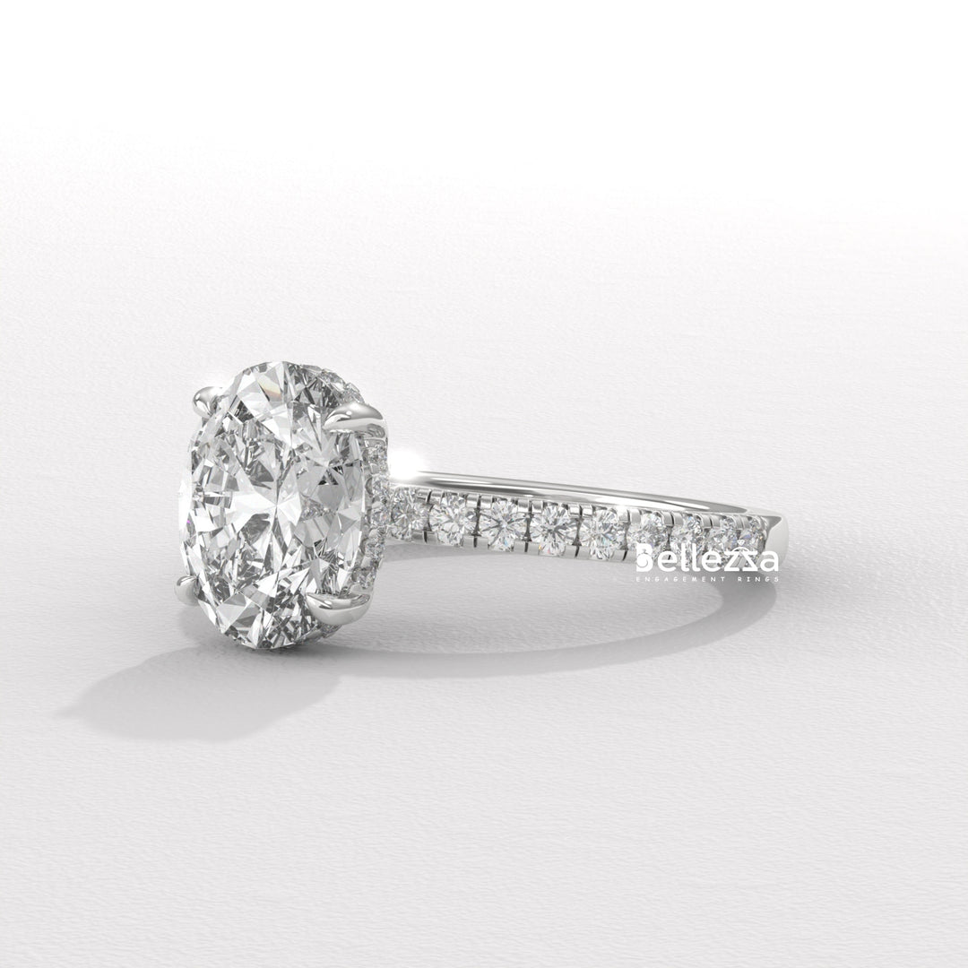 1.50-2.50CT Oval Diamond Pave Setting Lab Grown Engagement Ring
