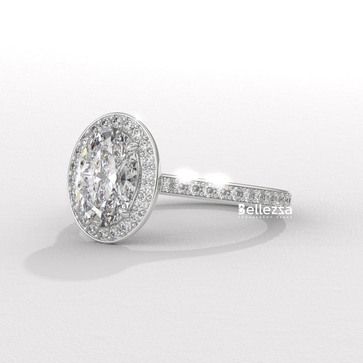 2.0-3.0CT Oval Cut Halo Pave Setting Lab Grown Diamond Engagement Ring