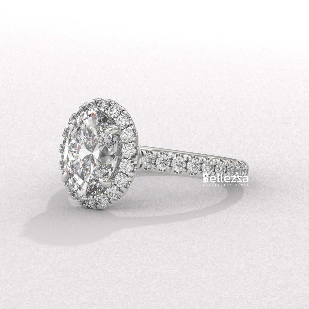 1.50-2.50CT Oval Cut CVD Diamond Halo Pave Setting Engagement Ring