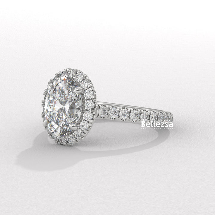 1.50-2.50CT Oval Cut CVD Diamond Halo Pave Setting Engagement Ring