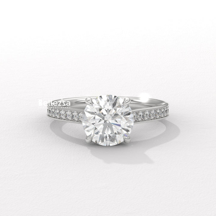 1.50-2.50CT Round Diamond Pave Setting Lab Grown Engagement Ring