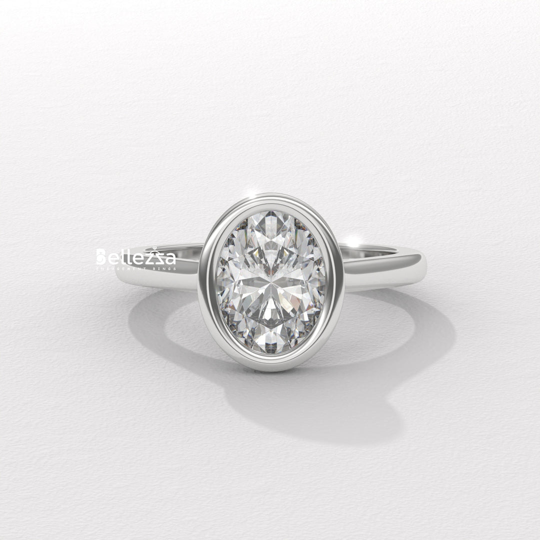 1.0-2.0CT Oval Diamond Bezel Setting Solitaire Lab Grown Engagement Ring