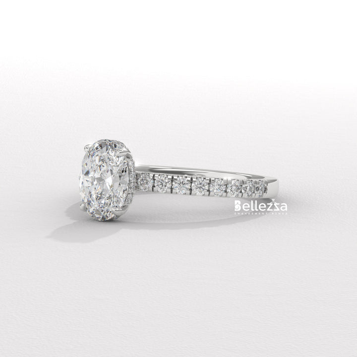 1.0-2.0CT Oval Daimond Pave Setting Lab Grown Engagement Ring