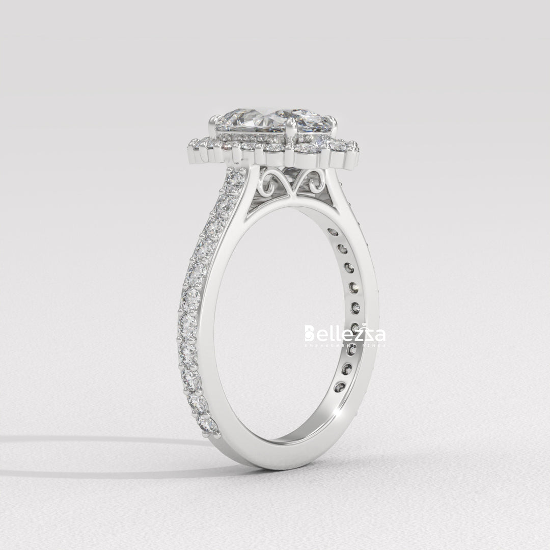 1.50-2.50CT Oval Cut Lab Grown Diamond Cluster Setting Engagement Ring