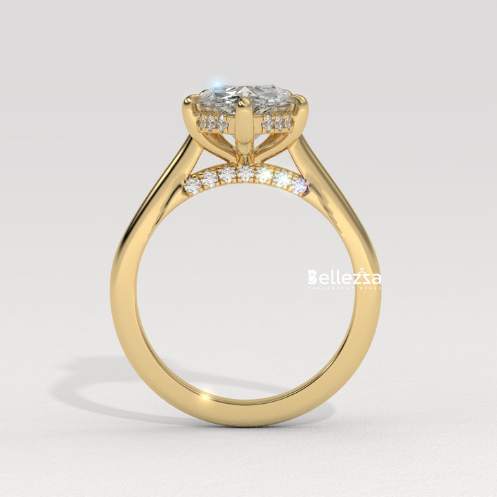 1.50-2.50CT Pear Cut CVD Diamond Hidden Halo Engagement Ring