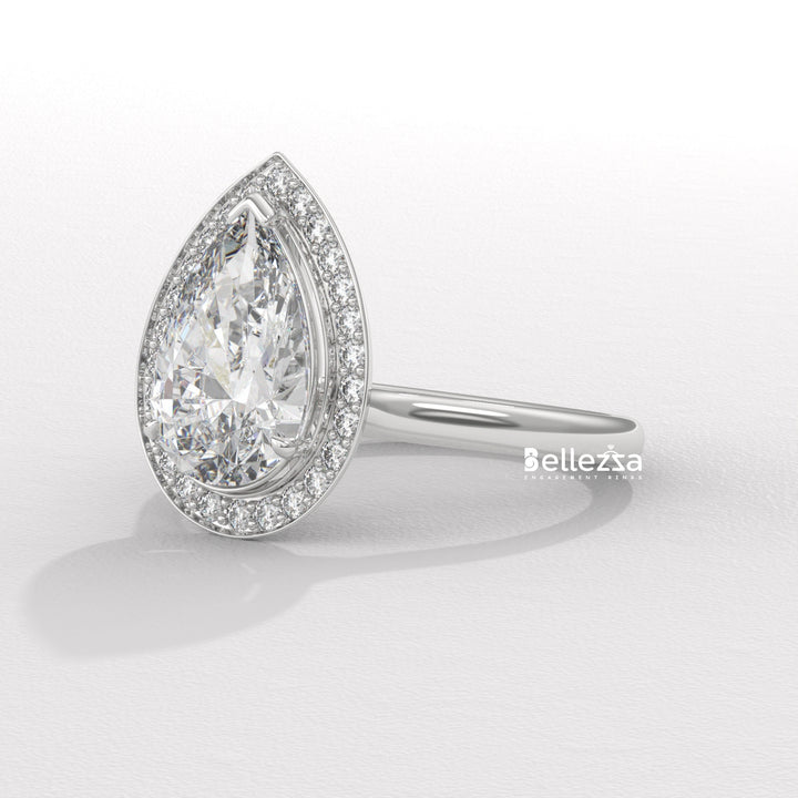 2.0-3.0CT Pear Cut Lab Grown Diamond Halo Setting Engagement Ring