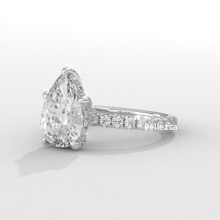 1.50-2.50CT Pear Cut Lab Grown Diamond Pave Setting Engagement Ring