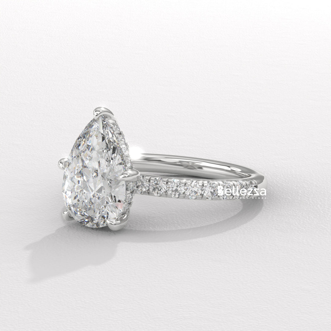 1.50-2.50CT Pear Cut Diamond Pave Setting Lab Grown Engagement Ring