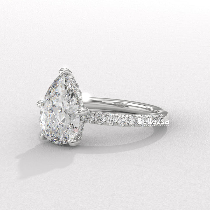1.50-2.50CT Pear Cut Diamond Pave Setting Lab Grown Engagement Ring