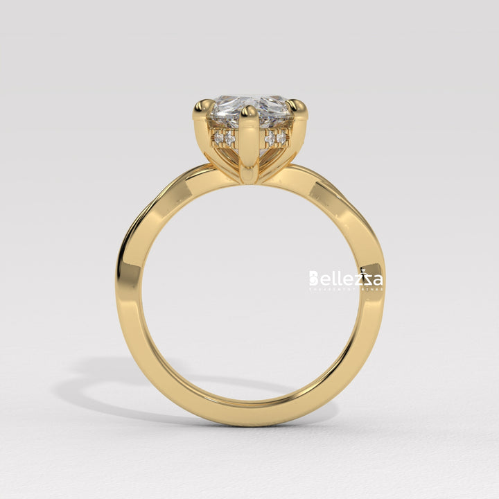 1.50-2.50CT Pear Cut Twisted Hidden Halo CVD Diamond Engagement Ring