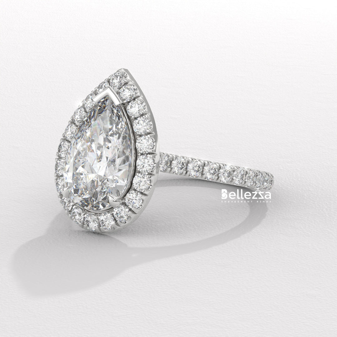 2.0-3.0CT Pear Cut Diamond Halo Pave Setting Lab Grown Engagement Ring