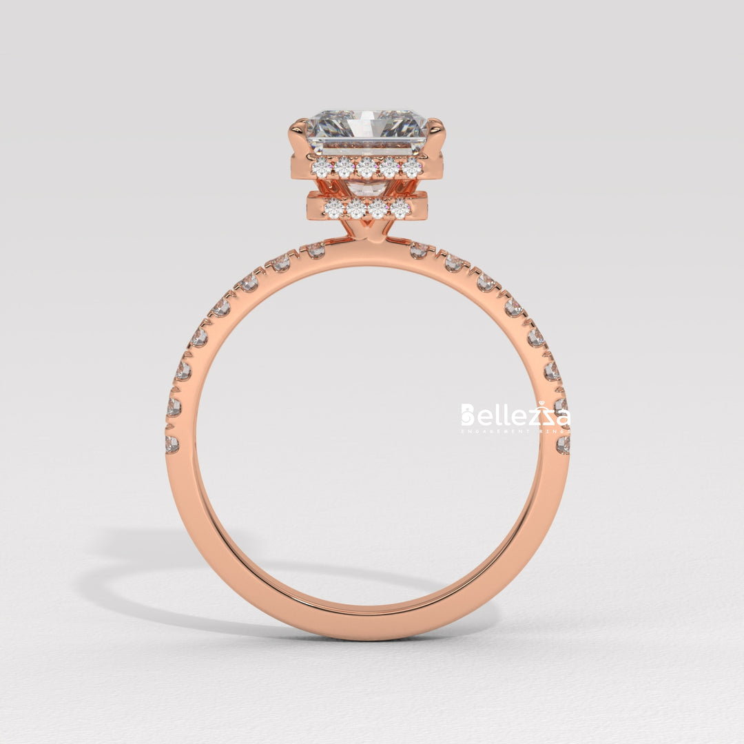 1.50-2.50CT Radiant Cut CVD Diamond Pave Setting Engagement Ring