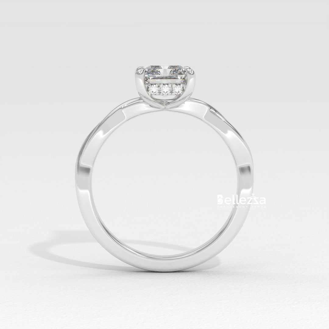 2.0-3.0CT Radiant Diamond Twisted Hidden Halo Lab Grown Engagement Ring