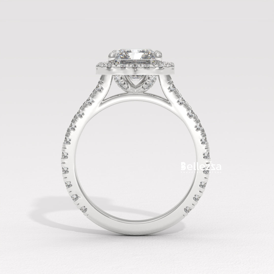1.50-2.50CT Radiant Cut Lab Grown Diamond Halo Setting Engagement Ring