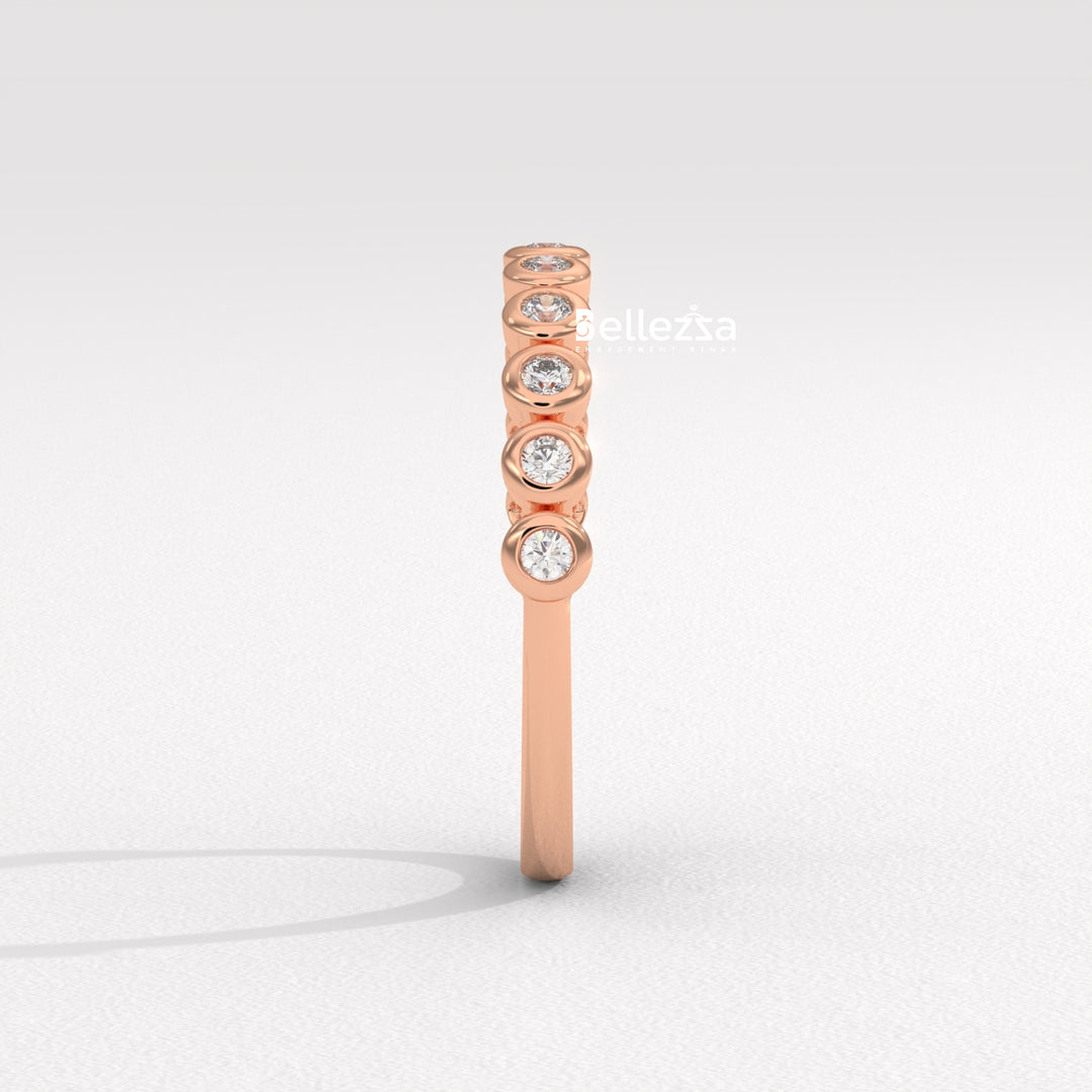 Round Diamond Bezel Setting Half Eternity Wedding Band