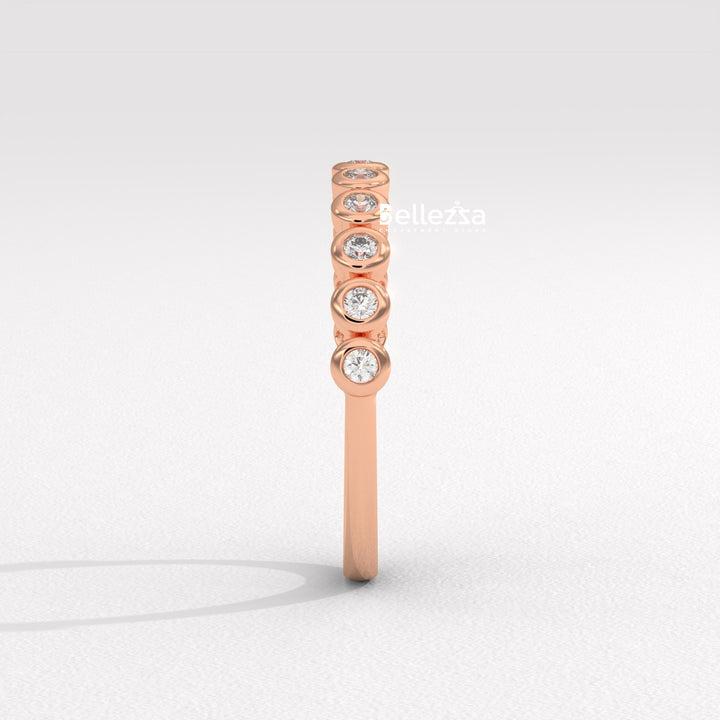 Round Diamond Bezel Setting Half Eternity Wedding Band