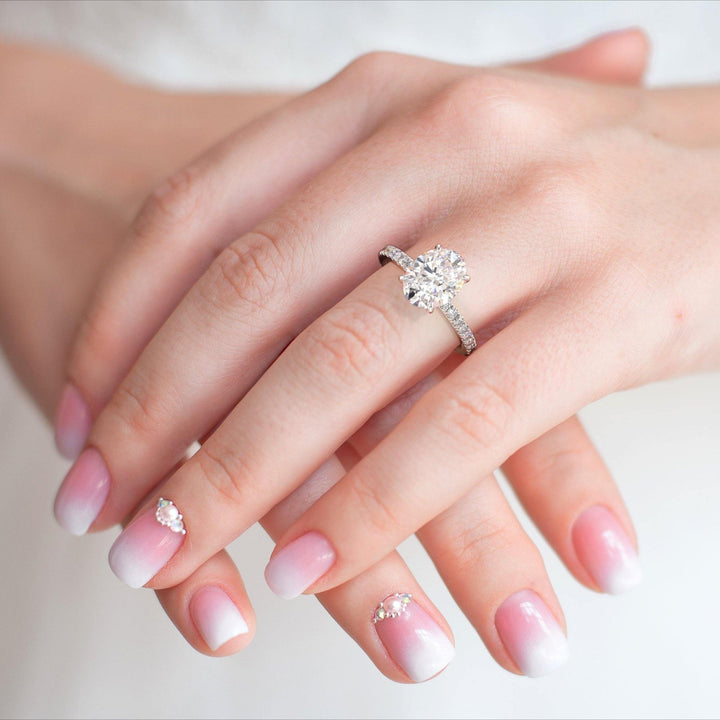 2.0CT Oval Diamond Hidden Halo Moissanite Engagement Ring