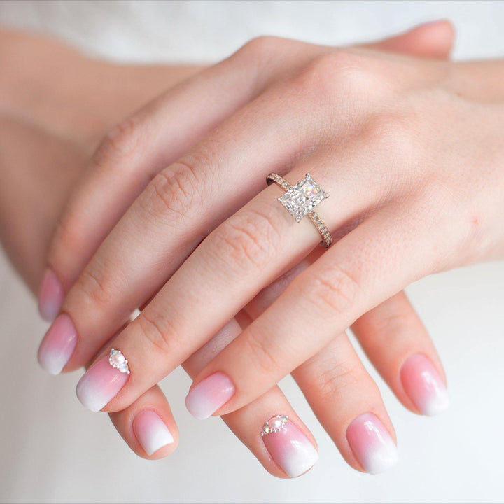 2.70ct Radiant Diamond Hidden Halo Moissanite Engagement Ring