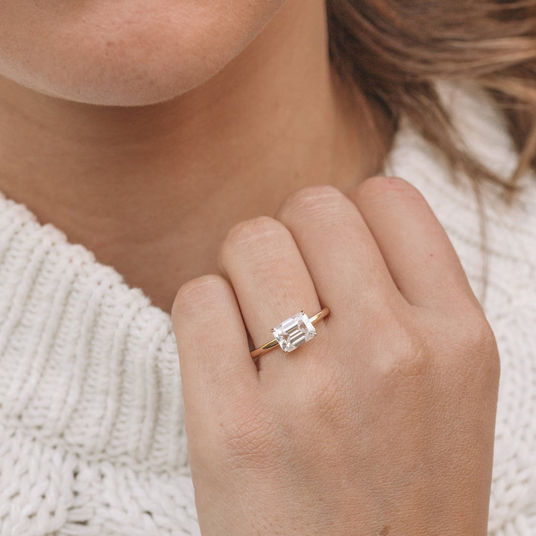 1.60CT Emerald Cut East West Moissanite Engagement Ring