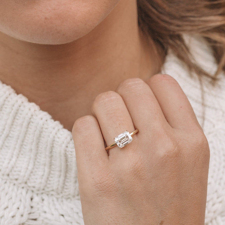 1.60CT Emerald Cut East West Moissanite Engagement Ring