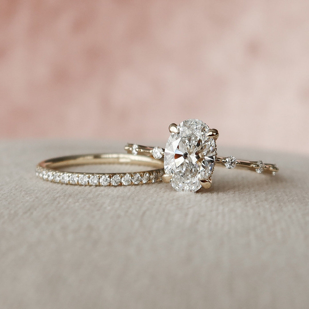 1.50CT Oval Cut Moissanite Halo Eternity Bridal Engagement Ring Set