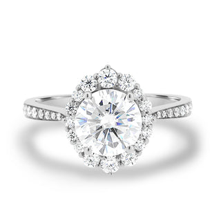 1.35CT Round Cut Halo Moissanite Engagement Ring in 14K White Gold