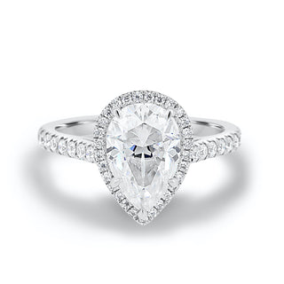 1.93CT Pear Cut Shaped Cathedral Halo Moissanite Engagement Ring