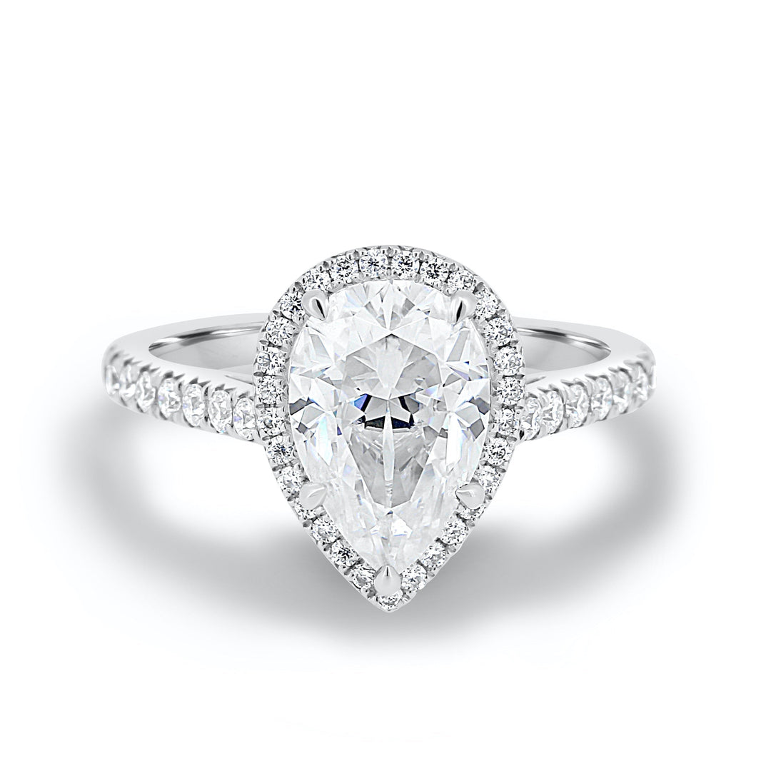 1.93CT Pear Cut Shaped Cathedral Halo Moissanite Engagement Ring