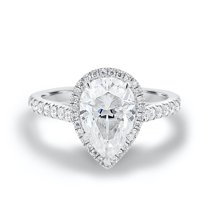 1.93CT Pear Cut Shaped Cathedral Halo Moissanite Engagement Ring