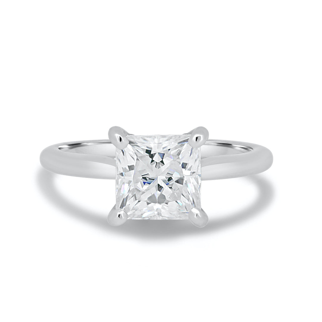 1.90CT Princess Cut Hidden Halo Moissanite Engagement Ring in 14K White Gold