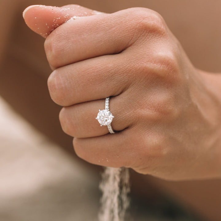 1.93CT Pear Cut Shaped Cathedral Halo Moissanite Engagement Ring