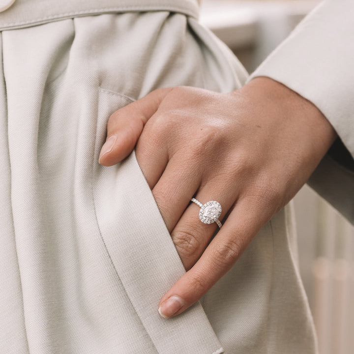 1.80 ct Oval cut Halo Moissanite Engagement Ring