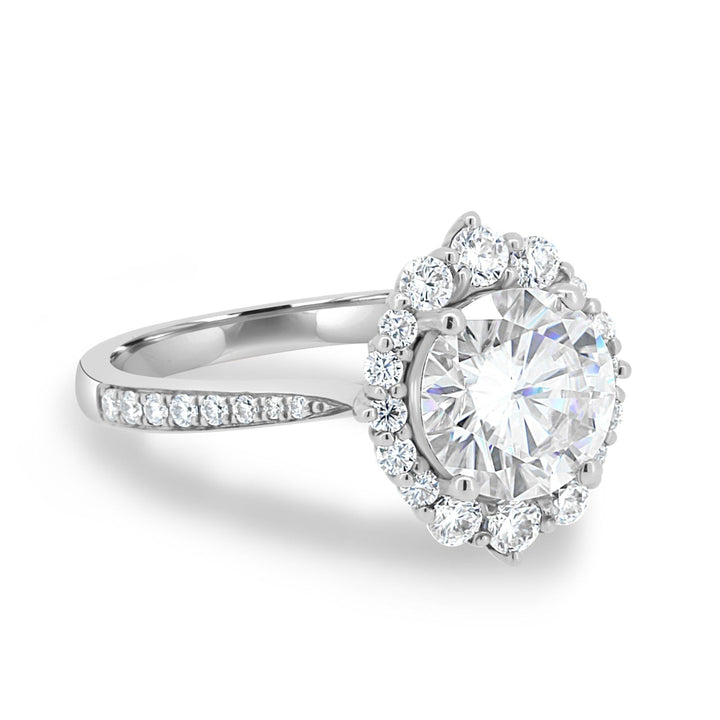 1.35CT Round Cut Halo Moissanite Engagement Ring in 14K White Gold