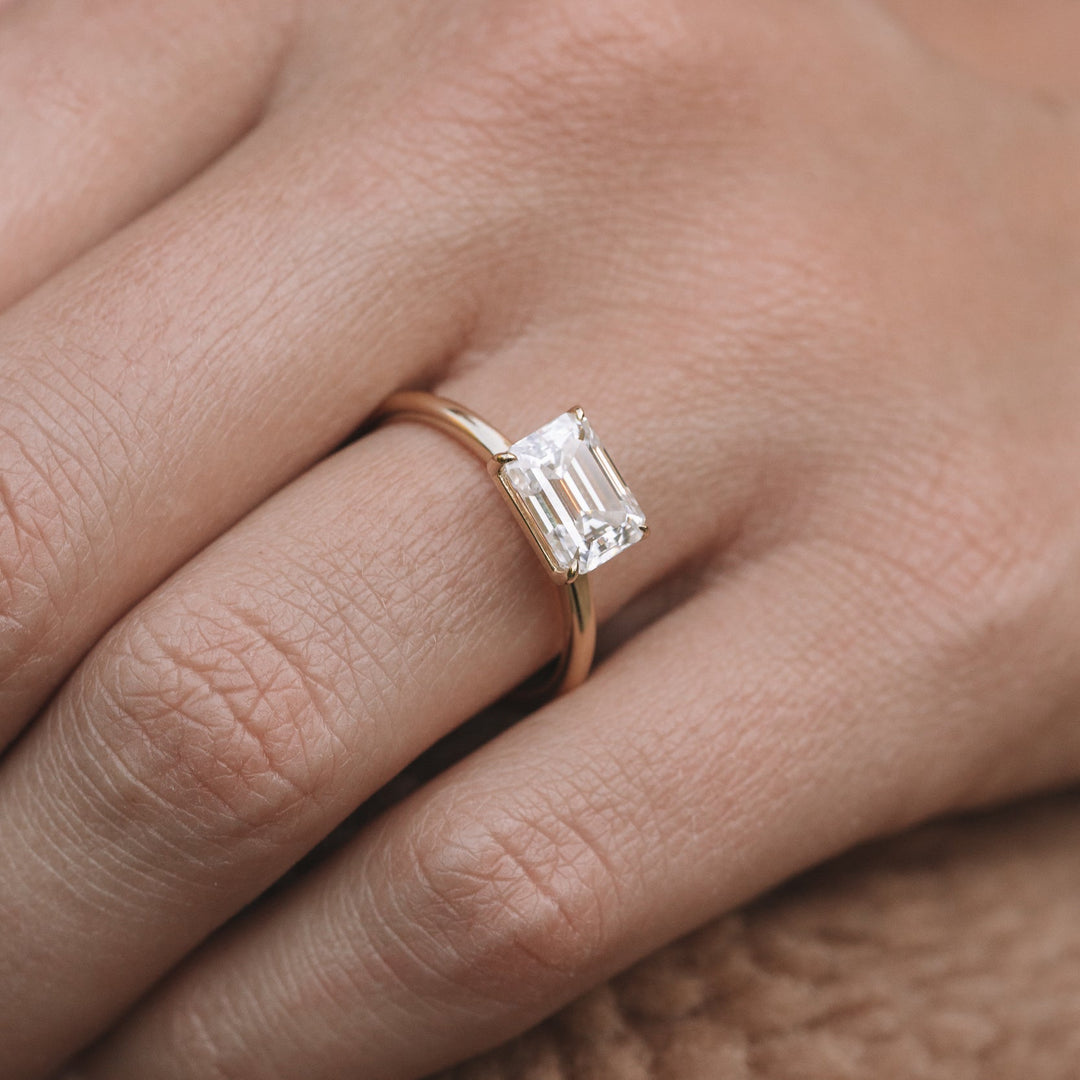1.60CT Emerald Cut East West Moissanite Engagement Ring
