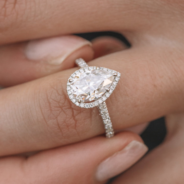 1.93CT Pear Cut Shaped Cathedral Halo Moissanite Engagement Ring