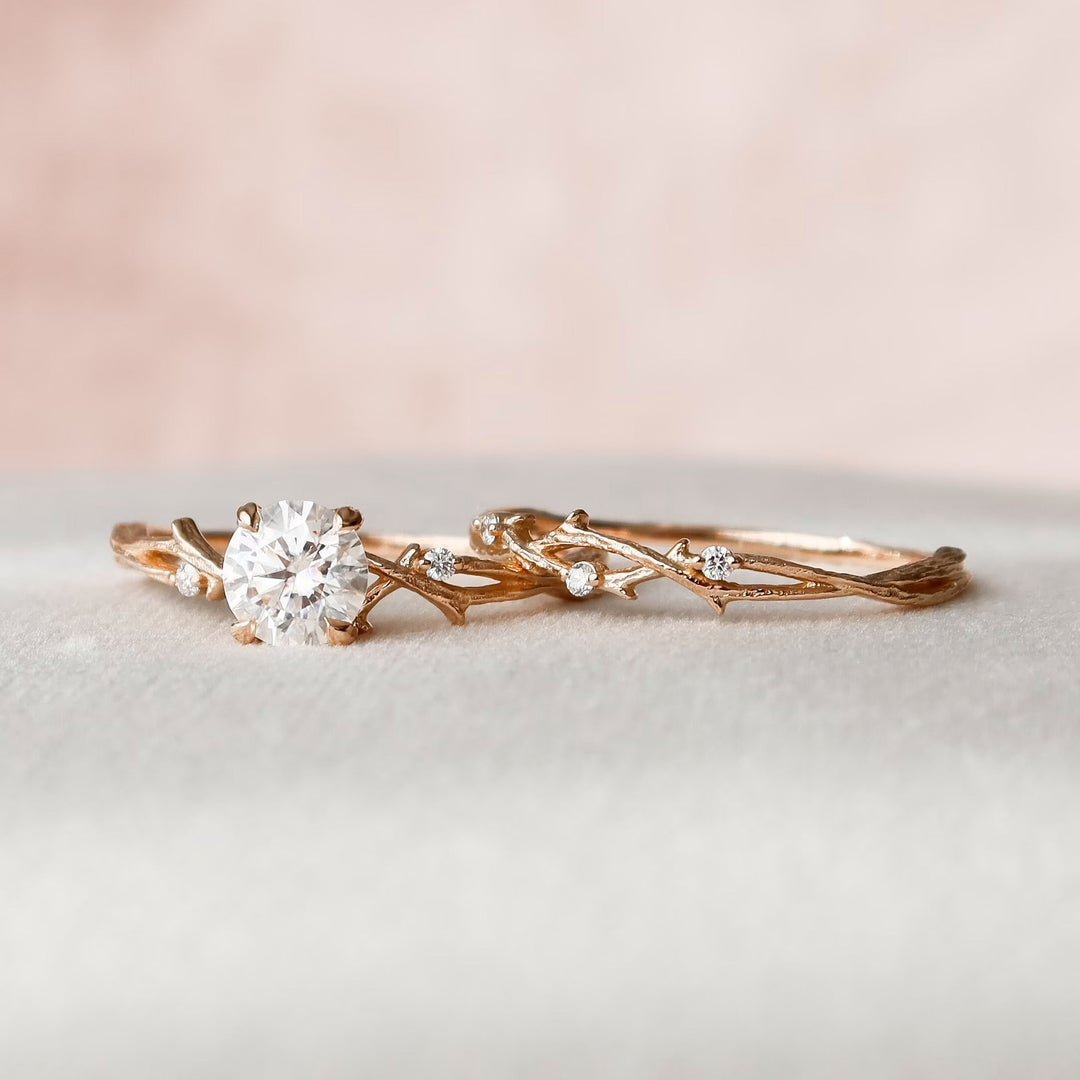 1.0CT Round Cut Moissanite Twing Eternity Bridal Engagement Ring Set