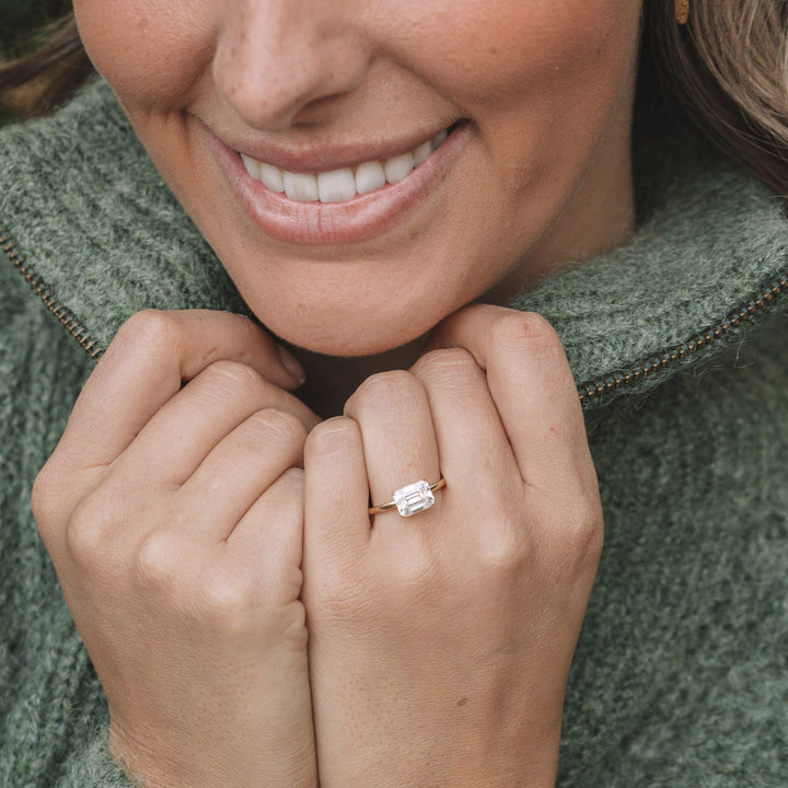 1.60CT Emerald Cut East West Moissanite Engagement Ring