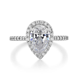 1.93 ct  Pear cut Halo  Moissanite solitaire  Engagement Ring