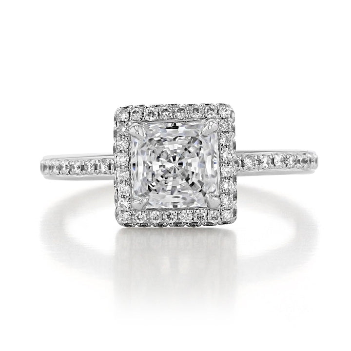 1.5ct Princess Cut Moissanite Halo Engagement Ring