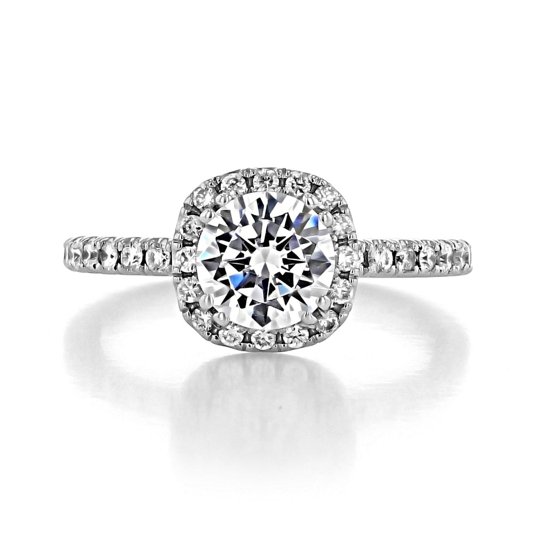 1.0ct Round Brilliant Halo 4 Prong Moissanite Solitaire Engagement Ring
