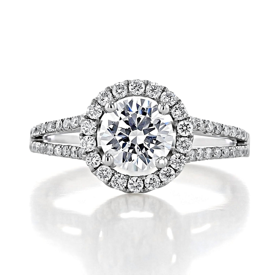 1.0 ct  Round cut Halo Split Shank Moissanite Engagement Ring