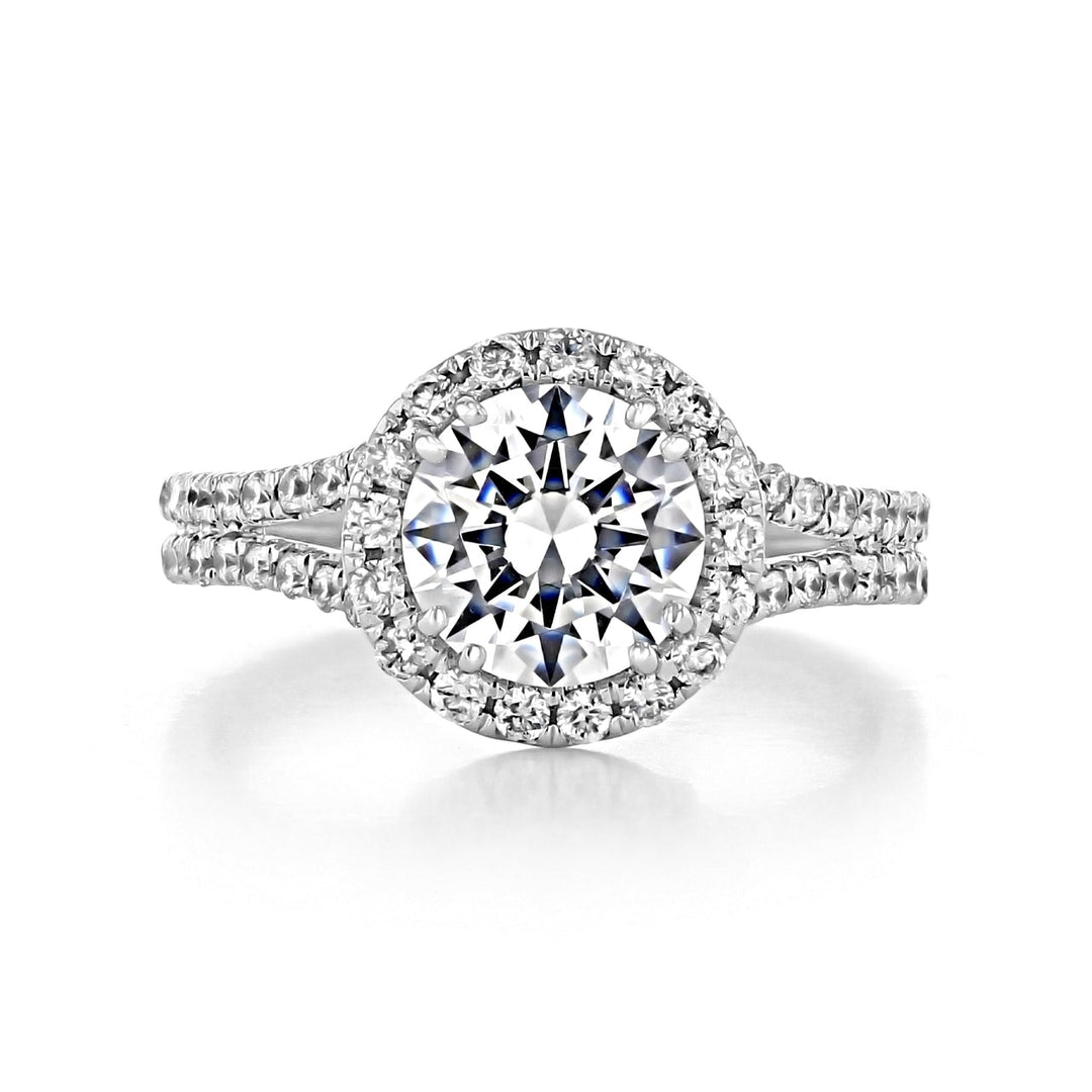 1.35 ct  Round cut Halo Split Shank Moissanite Engagement Ring