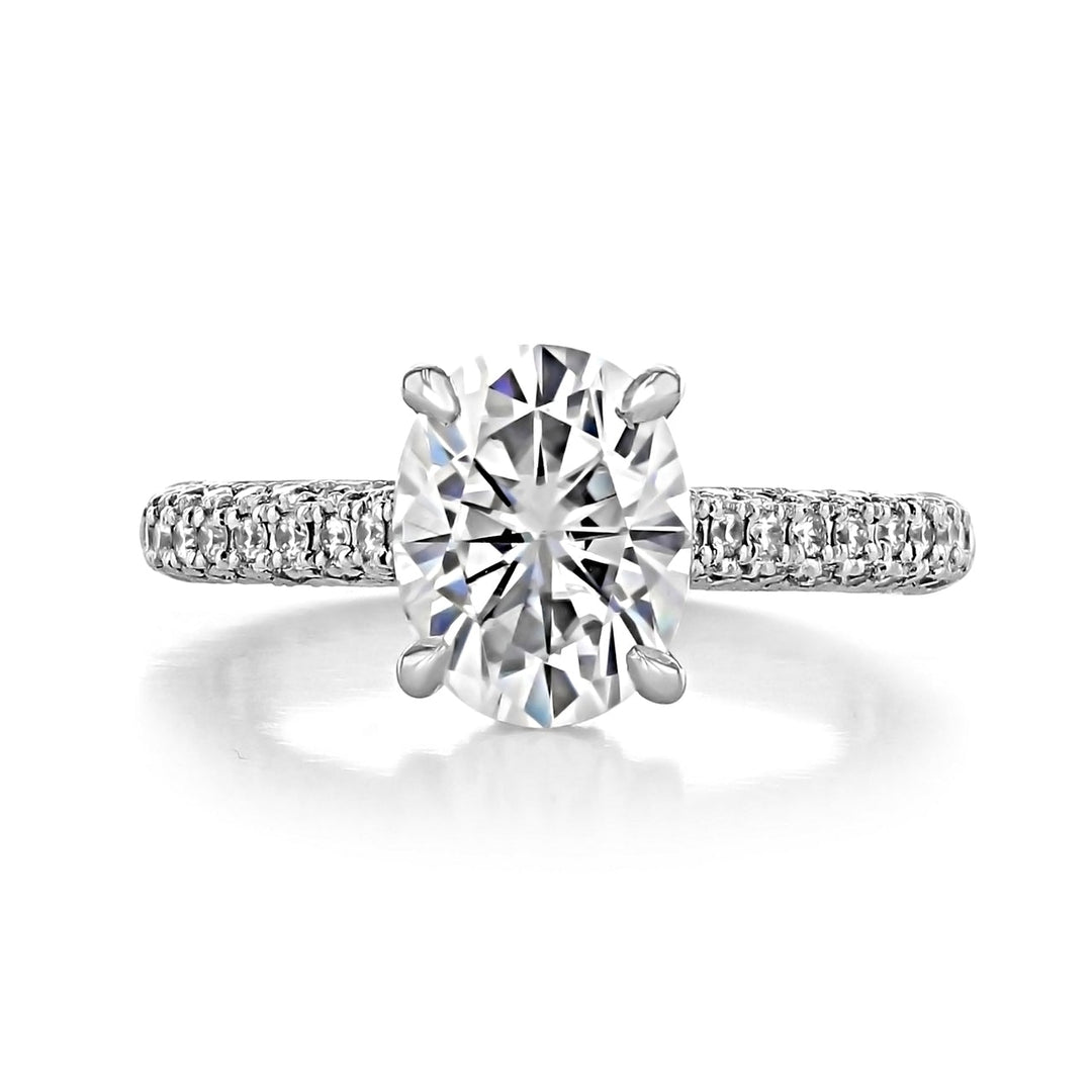 1.93ct Oval Cut Hidden Halo 4 Prong Moissanite Engagement Ring