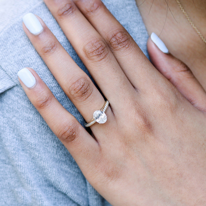 2.50CT Oval Cut Moissanite Channel Pave Diamond Engagement Ring