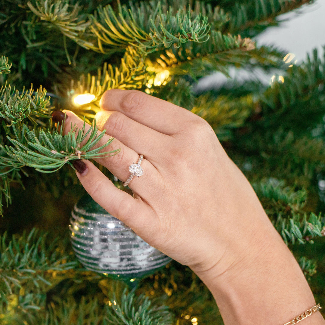 1.50CT Oval Cut Moissanite Three Sided Pave Diamond Engagement Ring