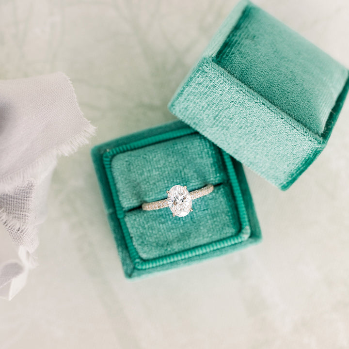 1.50CT Oval Cut Moissanite Three Sided Pave Diamond Engagement Ring